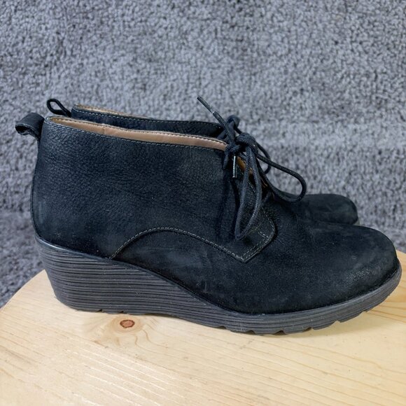 Dansko Boot Cadee Wedge Heel Womens Size 9.5 Black Leather Lace Up Ankle Bootie - Picture 3 of 9